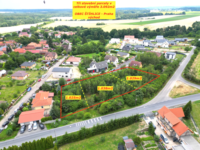 Prodej tří na sebe navazujících stavebních parcel – obec Štíhlice – praha východ